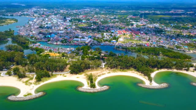 4k Aerial view of a beautiful beach in Narathiwat province, Thailand